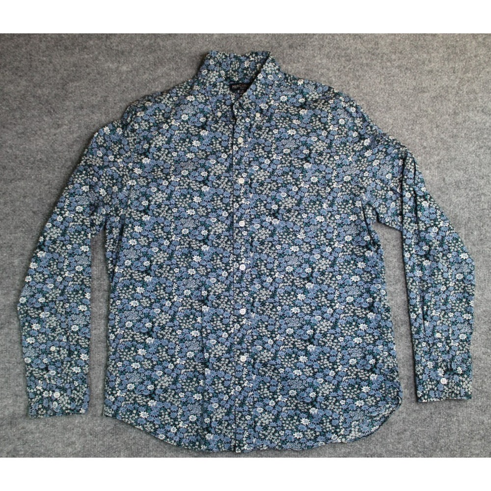 J Crew Mercantile Flex‎ Blue Floral Print Button Down Shirt Mens Size Large EUC